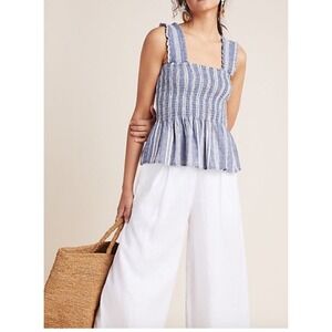 Maeve‎ Anthropologie Schuyler Smocked Peplum Blouse Size Medium